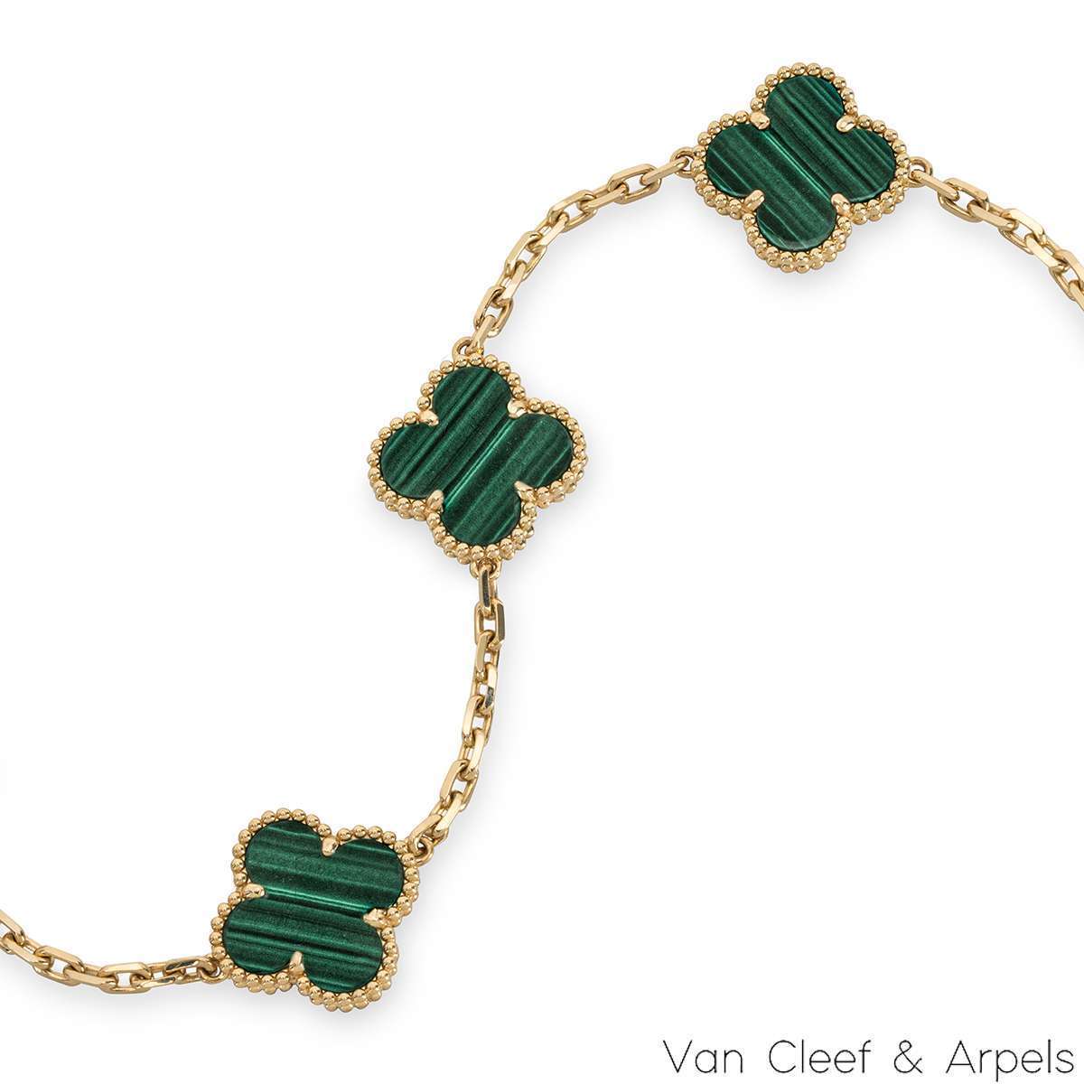 Van Cleef & Arpels Malachite Vintage Alhambra 5 Motif Bracelet VCARL80900 Van Cleef & Arpels Malachite Vintage Alhambra 5 Motif Bracelet VCARL80900